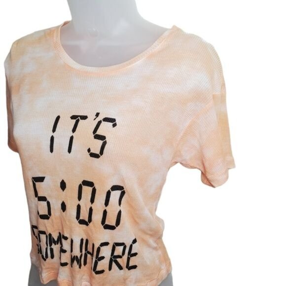 WILDFOX Womens T-Shirt SZ S It's 5 Somewhere Tie Dye Sherbet Crop Semi-Sheer - Picture 8 of 9